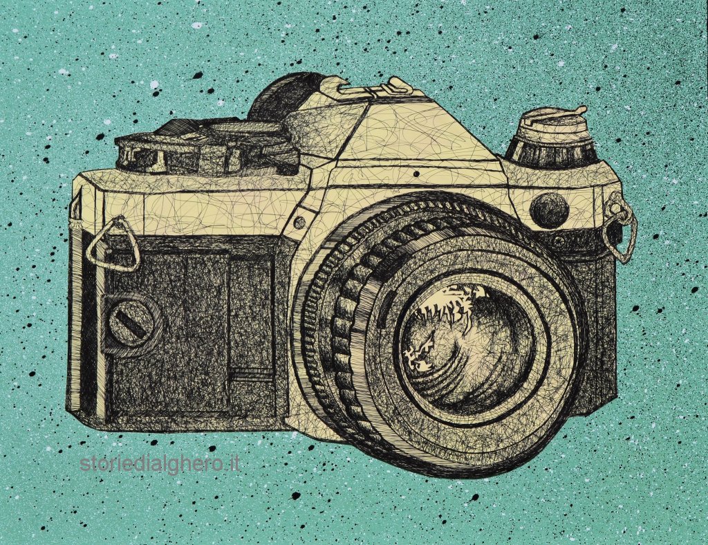 MACCHINA FOTOGRAFICA carta applicata su tela (100 x 80 cm)